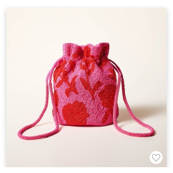 Kate Spade x Target Beaded‎ Classic Rose Pink and Red Drawstring Bucket Bag - Picture 1 of 9